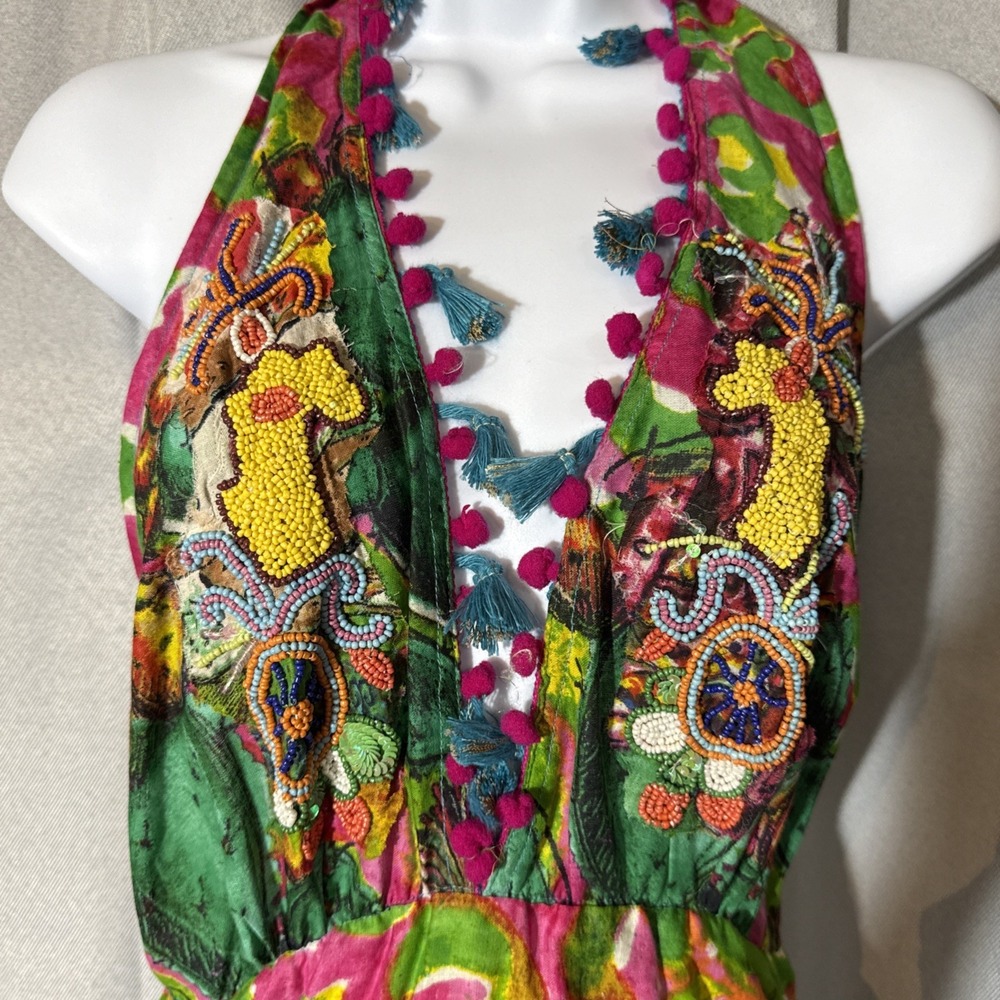 NWT Antica Sartoria Giacomo Cinque Frida Kahlo Boho Maxi Dress Halter Open Back - Picture 3 of 9